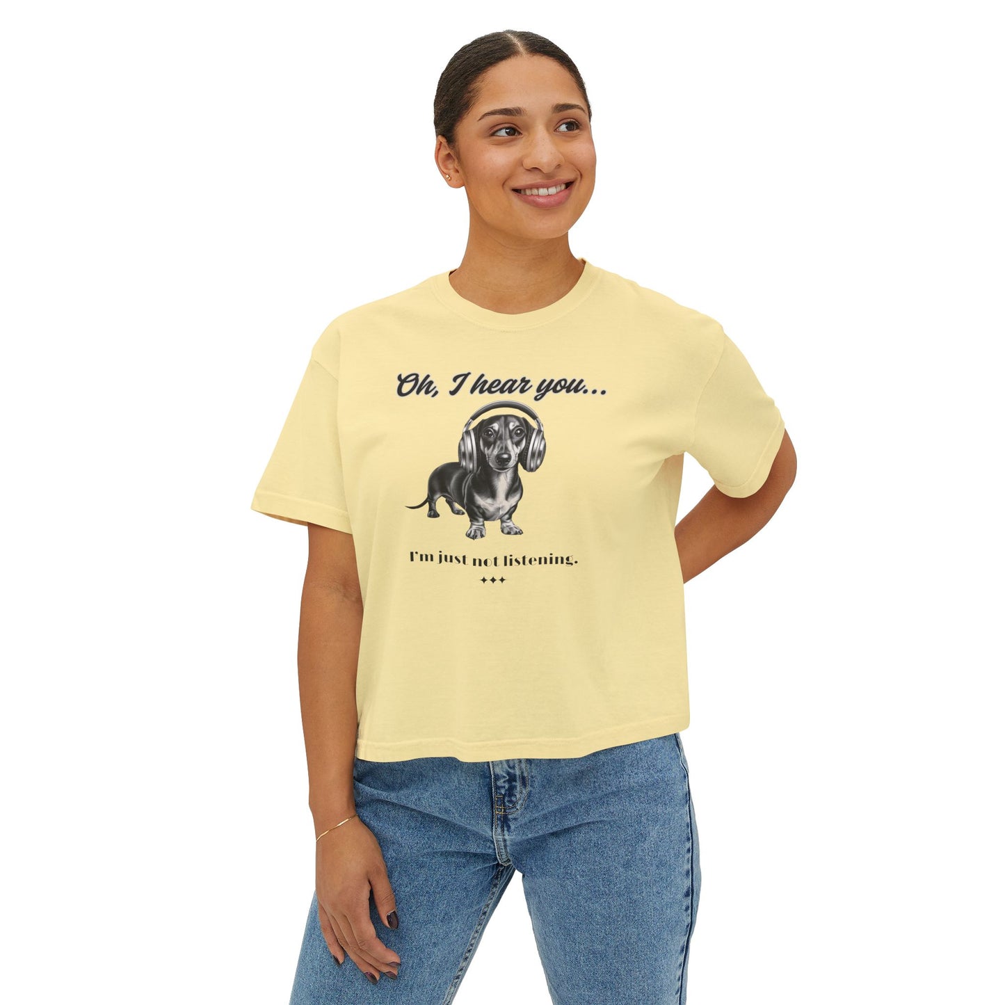 DOXIE NOT LISTENING Women's Boxy Tee