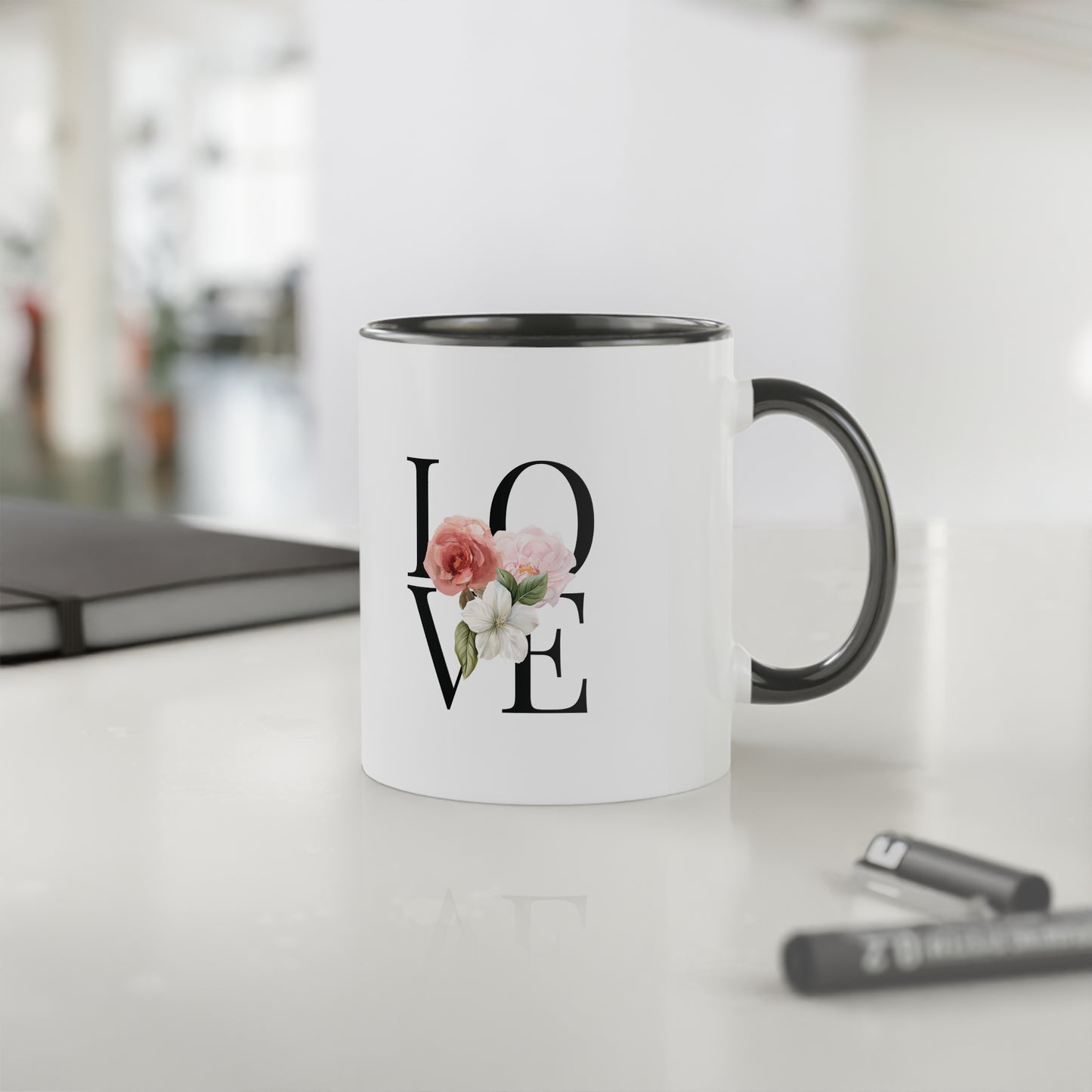 PINK LOVE White Accent Mug, 11oz