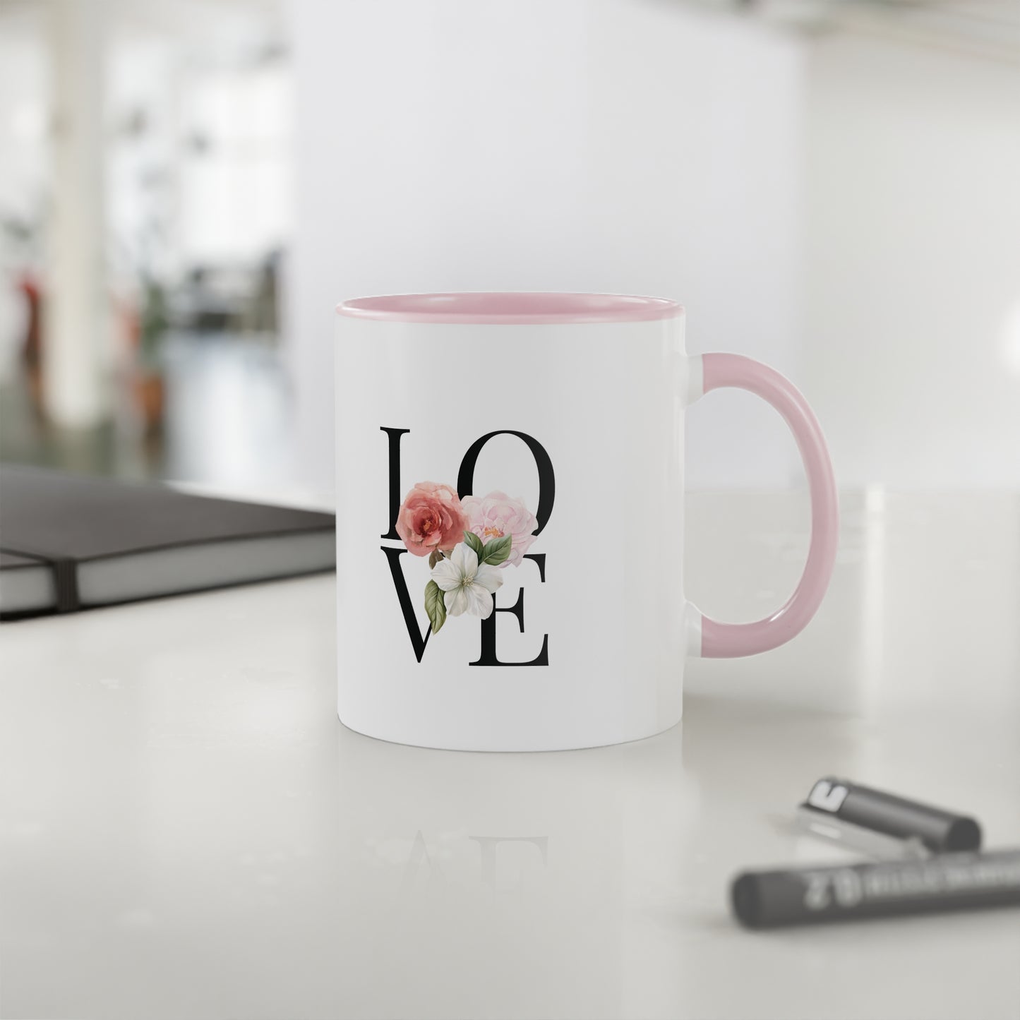 PINK LOVE White Accent Mug, 11oz