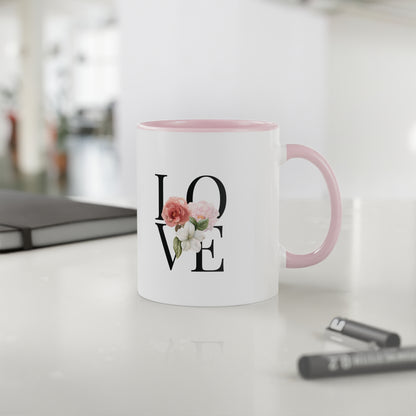 PINK LOVE White Accent Mug, 11oz