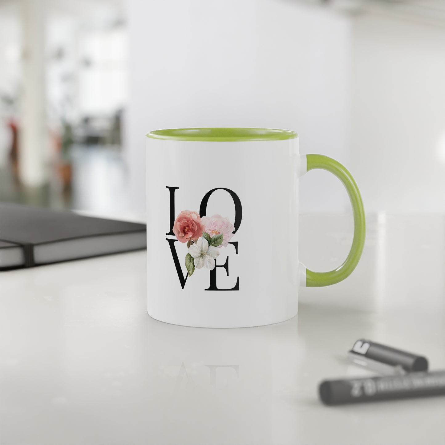 PINK LOVE White Accent Mug, 11oz